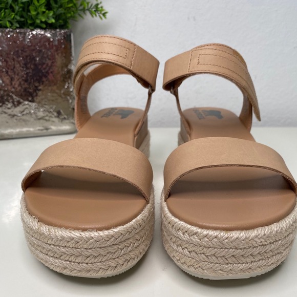 Sorel Cameron Flatform Leather Espadrille Sandals Tan Leather Hook & Loop Size 8 - Picture 4 of 11